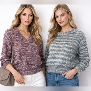 Lot of 2 Vintage Eaton Sweater Bundle Marled Knit Pink Green Cottagecore M L